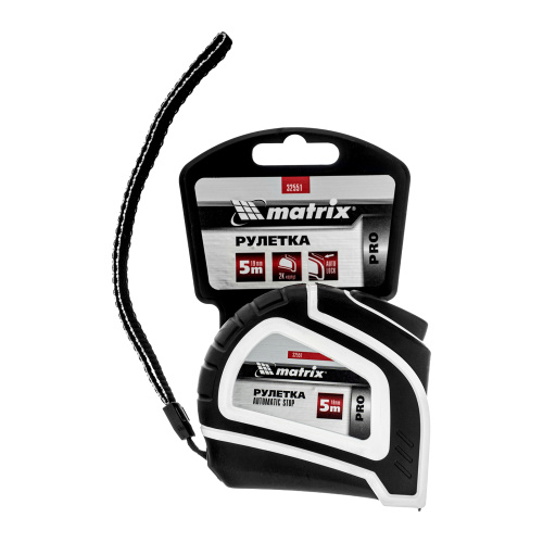Рулетка Autostop,5 м х 19 мм,двухкомпонентный корпус,автоматическая фиксация,Pro Matrix по ценам производителя в Санкт-Петербурге с доставкой по всей России