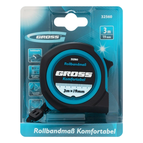 Рулетка Komfortabel 3 м х 19 мм,обрезиненный корпус Gross по ценам производителя в Санкт-Петербурге с доставкой по всей России
