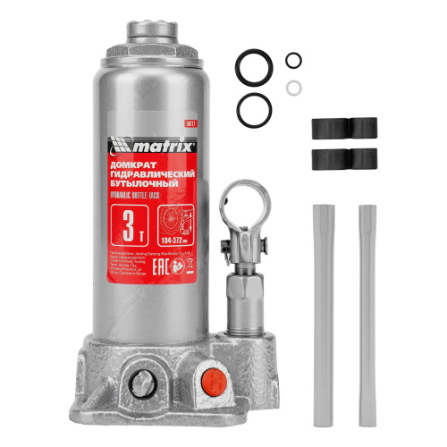 Домкрат гидравлический бутылочный, 3 т, высота подъема 194-372 мм Matrix по ценам производителя в Санкт-Петербурге с доставкой по всей России
