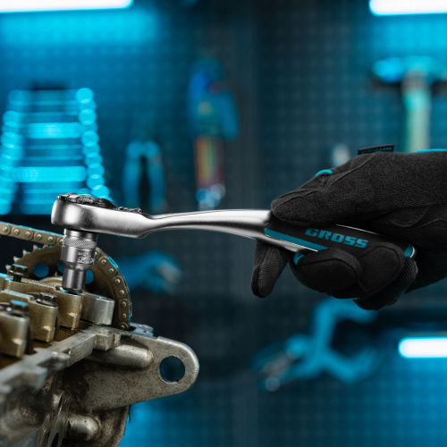 Ключ-трещотка 1/2", CrV, 120 зубьев, с быстрым сбросом, цельнометаллический, хром Gross по ценам производителя в Санкт-Петербурге с доставкой по всей России