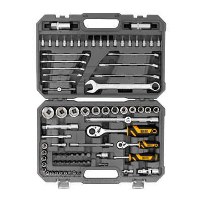 Набор инструментов, 1/2", 1/4", CrV, S2, пластиковый кейс, 82 предмета Denzel купить в Москве с доставкой по всей России | ProtosMarket.ru