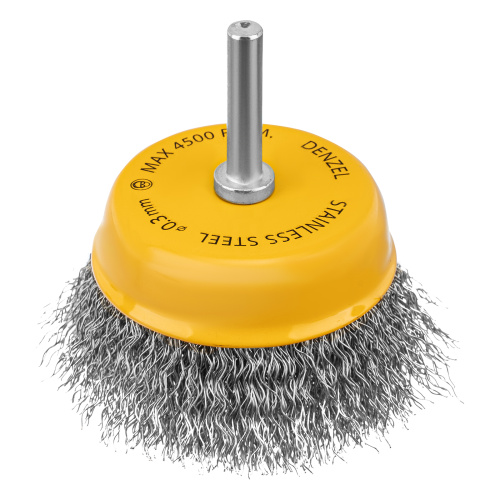 Щетка для дрели, 75 мм, Чашка, со шпилькой, нержавеющая витая проволока Denzel по ценам производителя в Санкт-Петербурге с доставкой по всей России