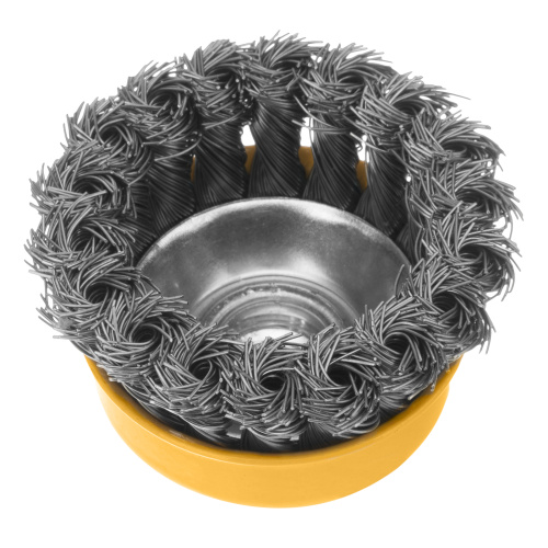 Щетка для УШМ, 75 мм, "Чашка", крученая нержавеющая проволока 0.5 мм, М14 Denzel по ценам производителя в Санкт-Петербурге с доставкой по всей России