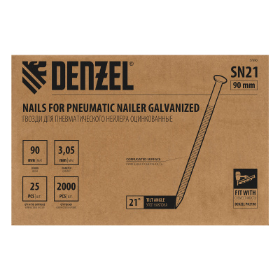 Гвозди для пнев. нейлера (оцинк.) длина - 90 мм, диам. - 3,05 мм, 2000 шт. Denzel купить в Москве с доставкой по всей России | ProtosMarket.ru
