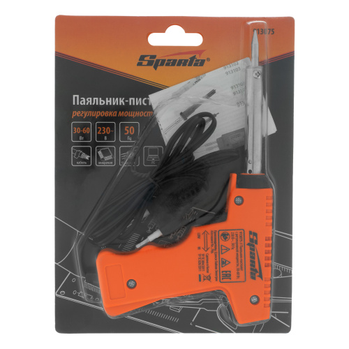 Паяльник-пистолет с регулировкой мощности 30-60 Вт, 220 В Sparta купить в Москве с доставкой по всей России | ProtosMarket.ru