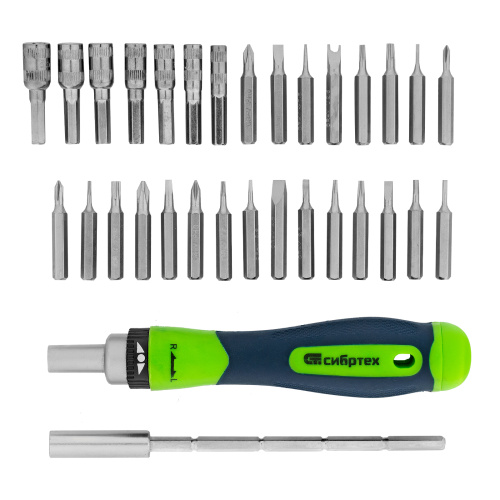 Отвертка реверсивная для точных работ с набором бит и торцевых головок, 32 предмета, CrV Сибртех купить в Москве с доставкой по всей России | ProtosMarket.ru