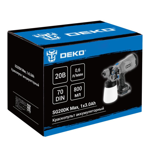 Краскопульт аккумуляторный DEKO SG20DK Max, 20В, 800 мл, 1x3.0Ач по ценам производителя в Санкт-Петербурге с доставкой по всей России