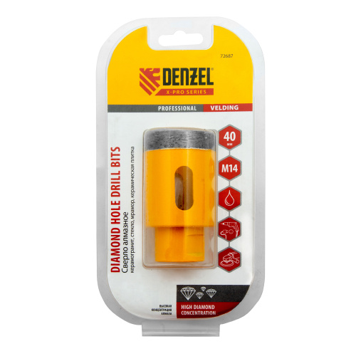 Сверло алмазное по керамограниту, 40 мм, мокрая резка, М14 Denzel купить в Москве с доставкой по всей России | ProtosMarket.ru