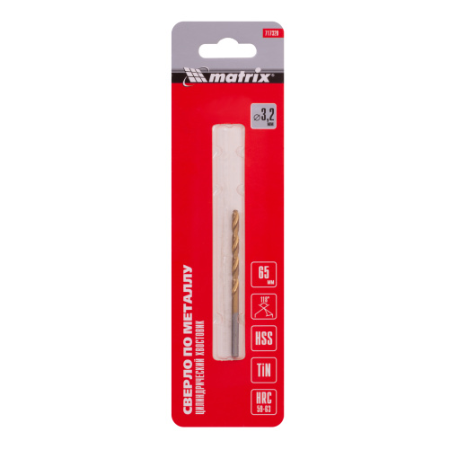 Сверло по металлу, 3.2 мм, HSS, нитридтитановое покрытие, цилиндрический хвостовик Matrix купить в Москве с доставкой по всей России | ProtosMarket.ru