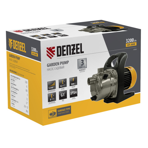 Садовый поверхностный насос GPL800Х, 800 Вт, 3200 л/ч, подъем 42 м, нержавейка Denzel купить в Москве с доставкой по всей России | ProtosMarket.ru