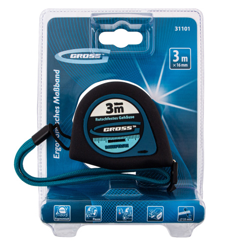 Рулетка "Ergonomisch",3 м x 16 мм,магнитный обрезиненный зацеп Gross по ценам производителя в Санкт-Петербурге с доставкой по всей России