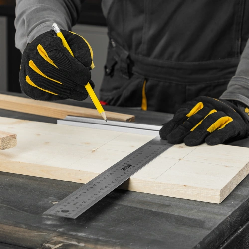 Угольник стальной 400 мм, нержавеющая сталь, градуировка, алюминиевое основание Denzel по ценам производителя в Санкт-Петербурге с доставкой по всей России