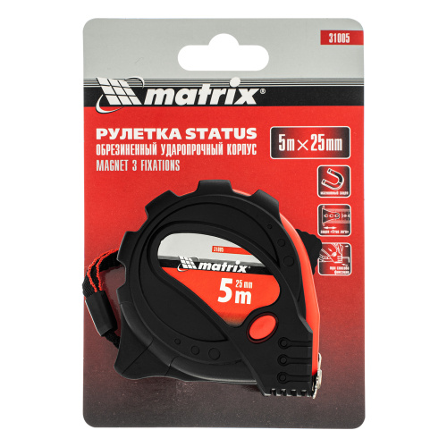 Рулетка Status Magnet 3 fixations,5 м х 25 мм,обрезиненный корпус,зацеп с магнитом Matrix по ценам производителя в Санкт-Петербурге с доставкой по всей России