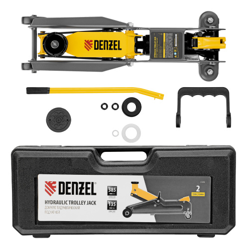 Домкрат гидравлический подкатной, 2 т, 135-385 мм, в пласт. кейсе Denzel по ценам производителя в Санкт-Петербурге с доставкой по всей России