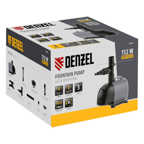 Насос фонтанный FNP110-34, 112 Вт, подъем 3,4 м, 3400 л/ч, колокольчик/каскад/гейзер Denzel по ценам производителя в Санкт-Петербурге с доставкой по всей России