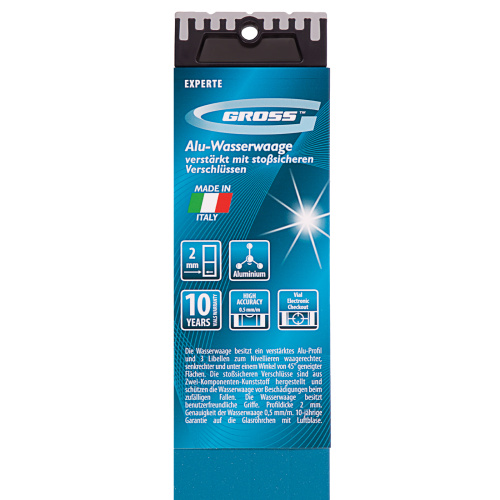 Уровень алюминиевый, 1800 мм, усиленный с ударопрочными заглушками, рукоятки, 3 глазка Gross купить в Москве с доставкой по всей России | ProtosMarket.ru