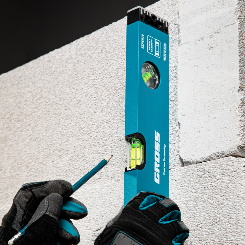 Уровень алюминиевый, 400 мм, усиленный с ударопрочными заглушками, 3 глазка Gross купить в Москве с доставкой по всей России | ProtosMarket.ru