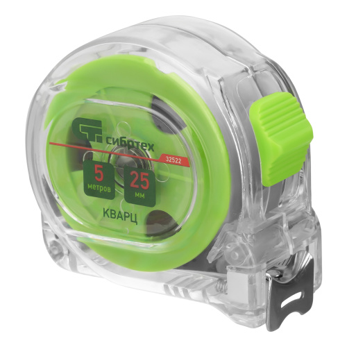 Рулетка Кварц,прозрачный корпус,амортизатор,5 м х 25 мм Сибртех по ценам производителя в Санкт-Петербурге с доставкой по всей России