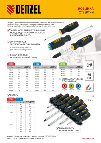 Отвертка SL5x150 мм, CrV, трехкомпонентная рукоятка Denzel по ценам производителя в Санкт-Петербурге с доставкой по всей России