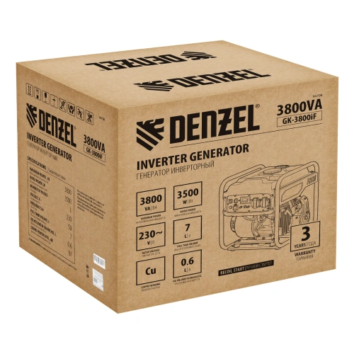 Генератор инверторный GK-3800iF, 3,8 кВт, 230 В, ручной старт DENZEL по ценам производителя в Санкт-Петербурге с доставкой по всей России