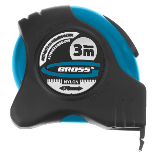 Рулетка "Schlagfest",3 м x 19 мм,магнитный обрезиненный зацеп,двусторонняя шкала,Нейлоновое покрытие,автоматическая фиксация Gross по ценам производителя в Санкт-Петербурге с доставкой по всей России