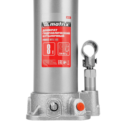 Домкрат гидравлический бутылочный, 8 т, высота подъема 230-457 мм Matrix по ценам производителя в Санкт-Петербурге с доставкой по всей России