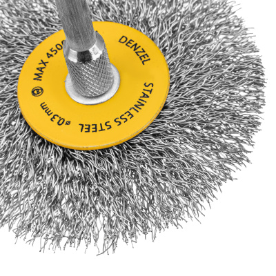 Набор щеток для дрели, 5 Плоских 25-38-50-63-75 мм, шпилька, нерж. вит. проволока Denzel по ценам производителя в Санкт-Петербурге с доставкой по всей России