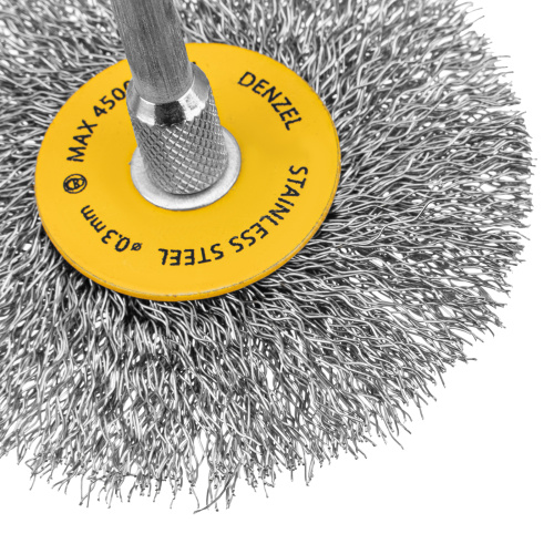 Набор щеток для дрели, 5 Плоских 25-38-50-63-75 мм, шпилька, нерж. вит. проволока Denzel по ценам производителя в Санкт-Петербурге с доставкой по всей России