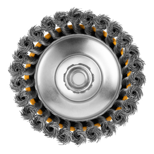 Щетка для УШМ, 125 мм, "Чашка", крученая нержавеющая проволока 0.5 мм, М14 Denzel по ценам производителя в Санкт-Петербурге с доставкой по всей России