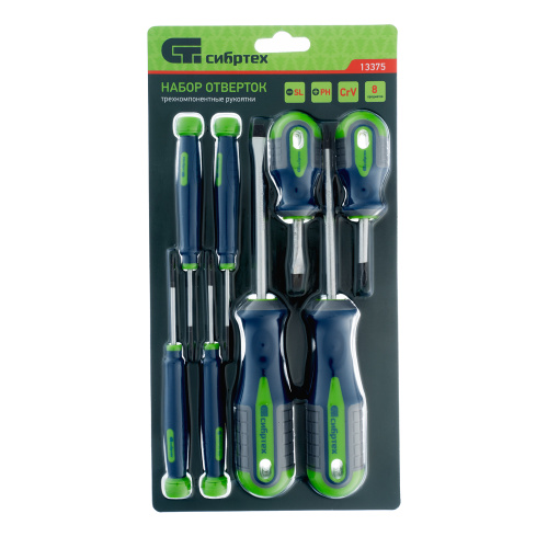 Набор отверток универсальный, CrV, трехкомпонентные рукоятки, 8 предметов Сибртех купить в Москве с доставкой по всей России | ProtosMarket.ru