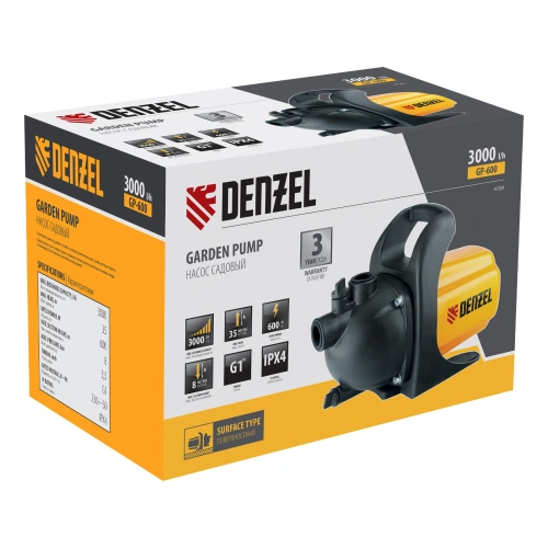 Садовый поверхностный насос GP 600, 600 Вт, 3000 л/ч, подъем 35 м, пластик Denzel по ценам производителя в Санкт-Петербурге с доставкой по всей России