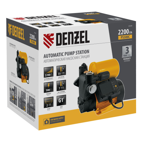 Насосная станция PS500C, 500 Вт, напор 35 м, 2200 л/ч, ресивер 2 л, блок управления Denzel по ценам производителя в Санкт-Петербурге с доставкой по всей России