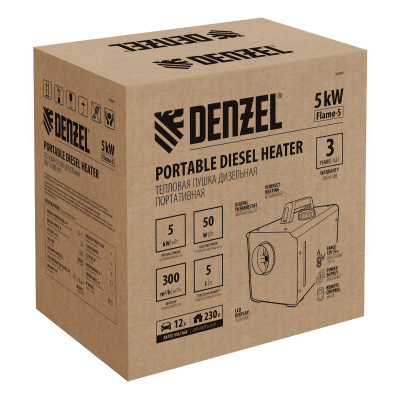 Дизельная тепловая портативная пушка  Flame-5, 5кВт, 300м3/ч, непр.наг., циф. терм. Denzel по ценам производителя в Санкт-Петербурге с доставкой по всей России