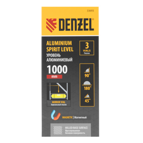 Уровень алюминиевый, магнит, фрезерованный, 3 глазка (1 зеркал.) 0,5 мм/м, 1000 мм Denzel купить в Москве с доставкой по всей России | ProtosMarket.ru