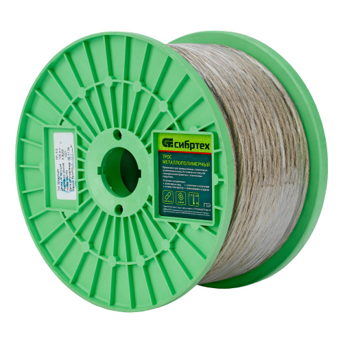Трос металлополимерный прозрачный ПР-5.0, толщина 4.0 мм, катушка 100 метров Сибртех купить в Москве с доставкой по всей России | ProtosMarket.ru