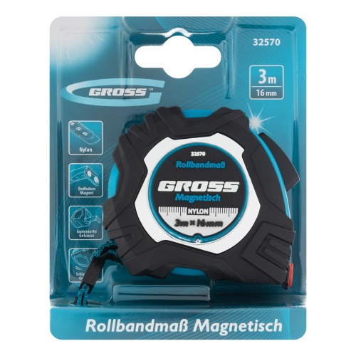 Рулетка Magnetisch 3 м х 16 мм,обрезиненный корпус,автоматическая фиксация,Нейлоновое покрытиеытие,зацеп с магнитом Gross по ценам производителя в Санкт-Петербурге с доставкой по всей России
