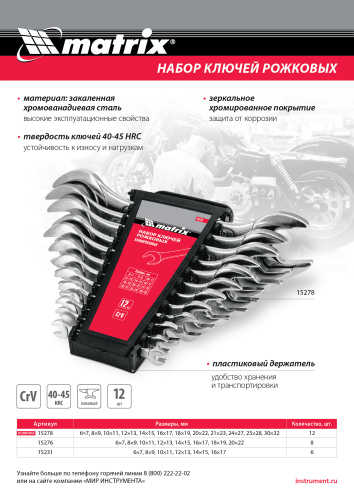Набор ключей рожковых, 6 х 32 мм, 12 шт., CrV, хромированные Matrix купить в Москве с доставкой по всей России | ProtosMarket.ru