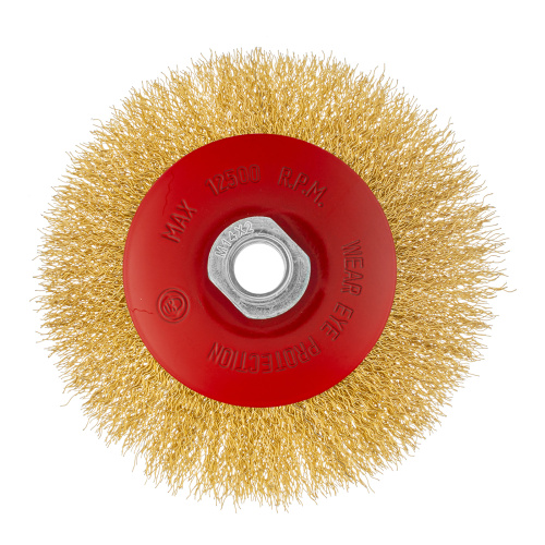 Щетка для УШМ, 125 мм, М14, "тарелка", латунированная витая проволока Matrix по ценам производителя в Санкт-Петербурге с доставкой по всей России