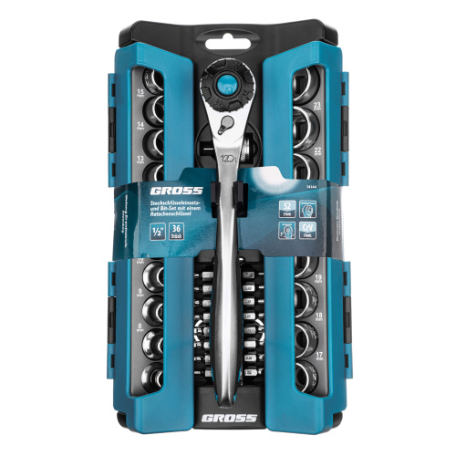 Набор торцевых головок, трещотка 120 зубьев, 1/2", CrV, 36 предметов Gross по ценам производителя в Санкт-Петербурге с доставкой по всей России