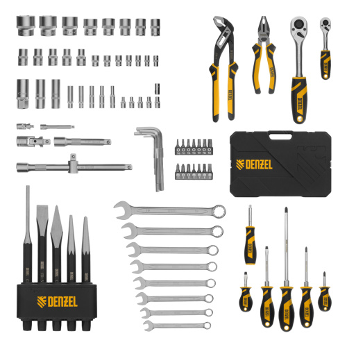 Набор инструментов, 1/2", 1/4", CrV, S2, пластиковый кейс, 84 предмета Denzel купить в Москве с доставкой по всей России | ProtosMarket.ru