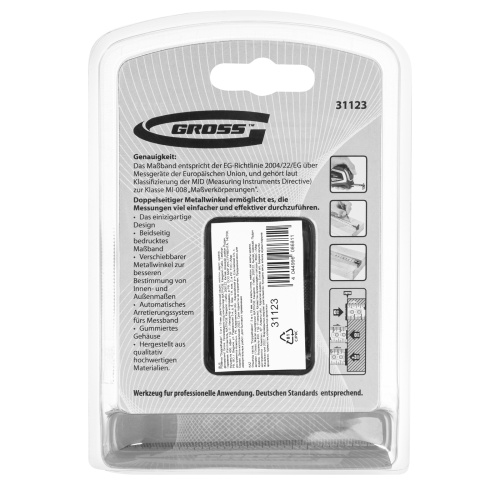 Рулетка "Doppelhaken",5 м x 19 мм,двухсторонний зацеп,Нейлон,двусторонняя шкала,автоматическая фиксация Gross по ценам производителя в Санкт-Петербурге с доставкой по всей России