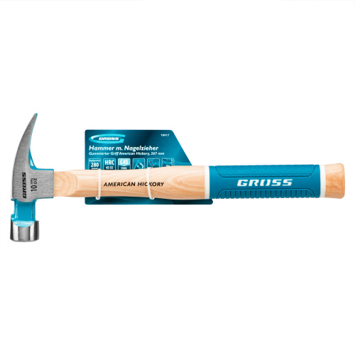 Молоток-гвоздодер, 280 г, угол 75, магнит, обрезиненная рукоятка American hickory GROSS купить в Москве с доставкой по всей России | ProtosMarket.ru