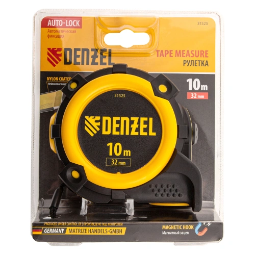 Рулетка 10м х 32мм, автоматич. фиксац., нейлон. покрытие, магнит. зацеп, двухстор. разметка Denzel купить в Москве с доставкой по всей России | ProtosMarket.ru