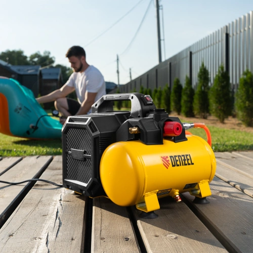 Компрессор  DLS750/6 безмасляный малошумный 750 Вт, 140 л/мин,ресивер 6 л Denzel по ценам производителя в Санкт-Петербурге с доставкой по всей России