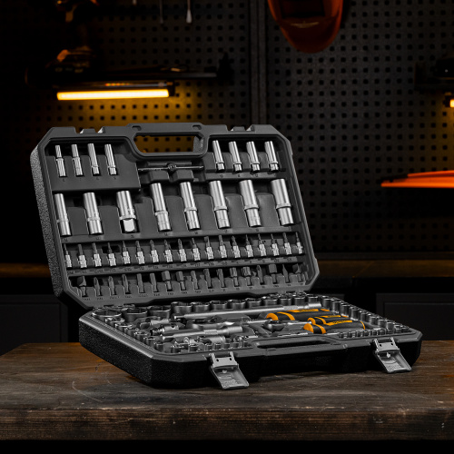 Набор инструментов, 1/2", 1/4", CrV, S2, пластиковый кейс, 109 предметов Denzel купить в Москве с доставкой по всей России | ProtosMarket.ru