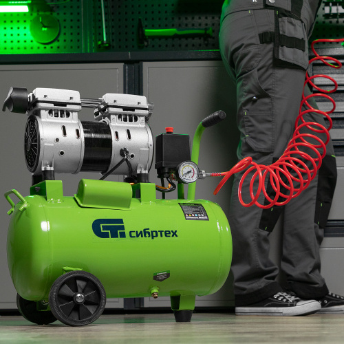 Компрессор безмаслянный малошумный МБ 1100/24,1100 Вт, 24 л, 170 л/мин Сибртех купить в Москве с доставкой по всей России | ProtosMarket.ru