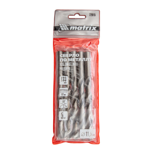 Сверло по металлу, 11.5 мм, полированное, HSS, 5 шт, цилиндрический хвостовик Matrix купить в Москве с доставкой по всей России | ProtosMarket.ru