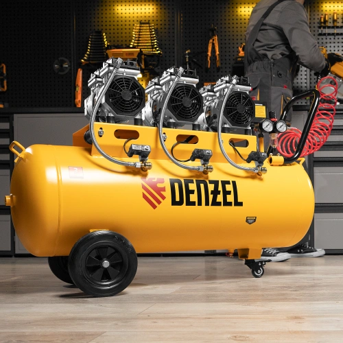 Компрессор безмасляный, малошумный DLS 1800/100,1800 Вт, 3x600, 100 л, 345 л/мин Denzel по ценам производителя в Санкт-Петербурге с доставкой по всей России