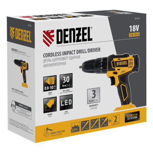 Дрель-шуруповерт аккумуляторная ударная CID-18-0, Li-Ion, 18 В Denzel купить в Москве с доставкой по всей России | ProtosMarket.ru