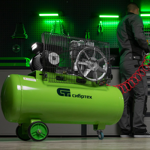 Компрессор воздушный КР-2200/100, 2.2 кВт, 350 л/мин, 100 л, ременной привод, масляный Сибртех по ценам производителя в Санкт-Петербурге с доставкой по всей России